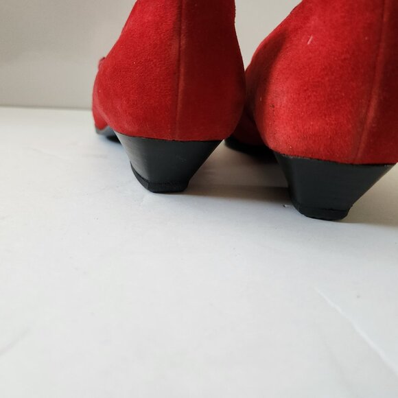 Mary Jane Ruby Red Suede Italian Dressy Shoes Kitten Heels Size 7 - Picture 3 of 10